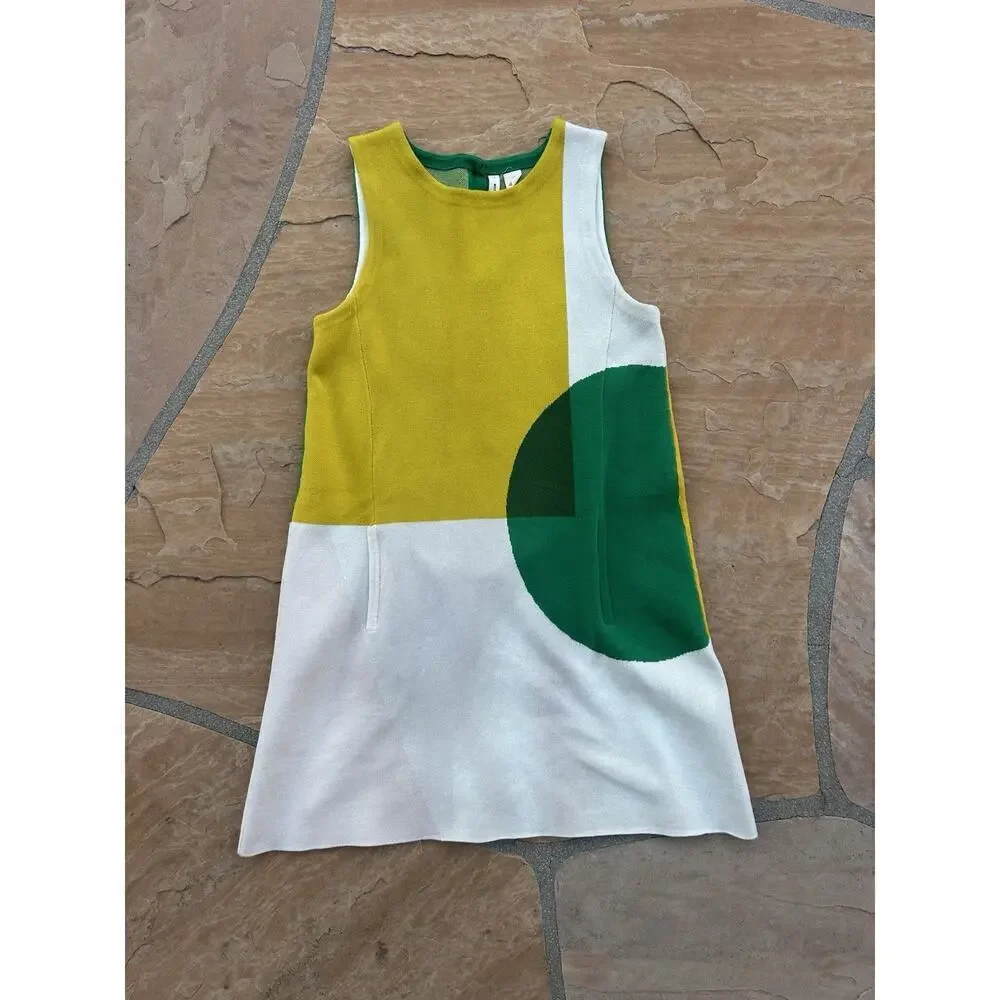 MOTH Anthropologie Green Yellow Retro Mod Sleeveless Colorblock Mini Dress Small - Picture 4 of 6